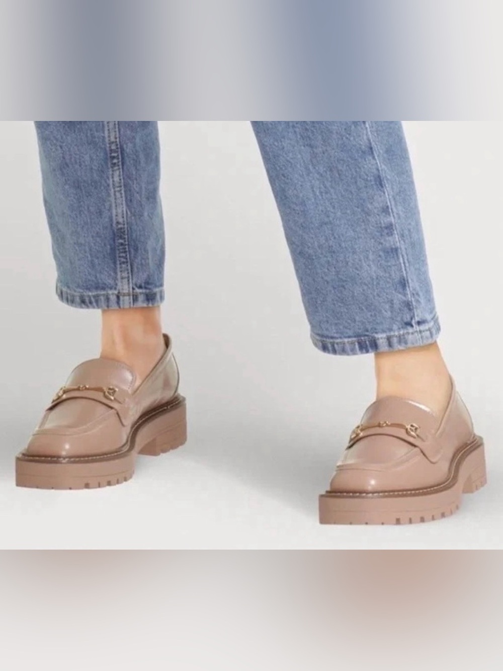 Sam Edelman Patent Leather Lug-Soled Loafers in Taupe